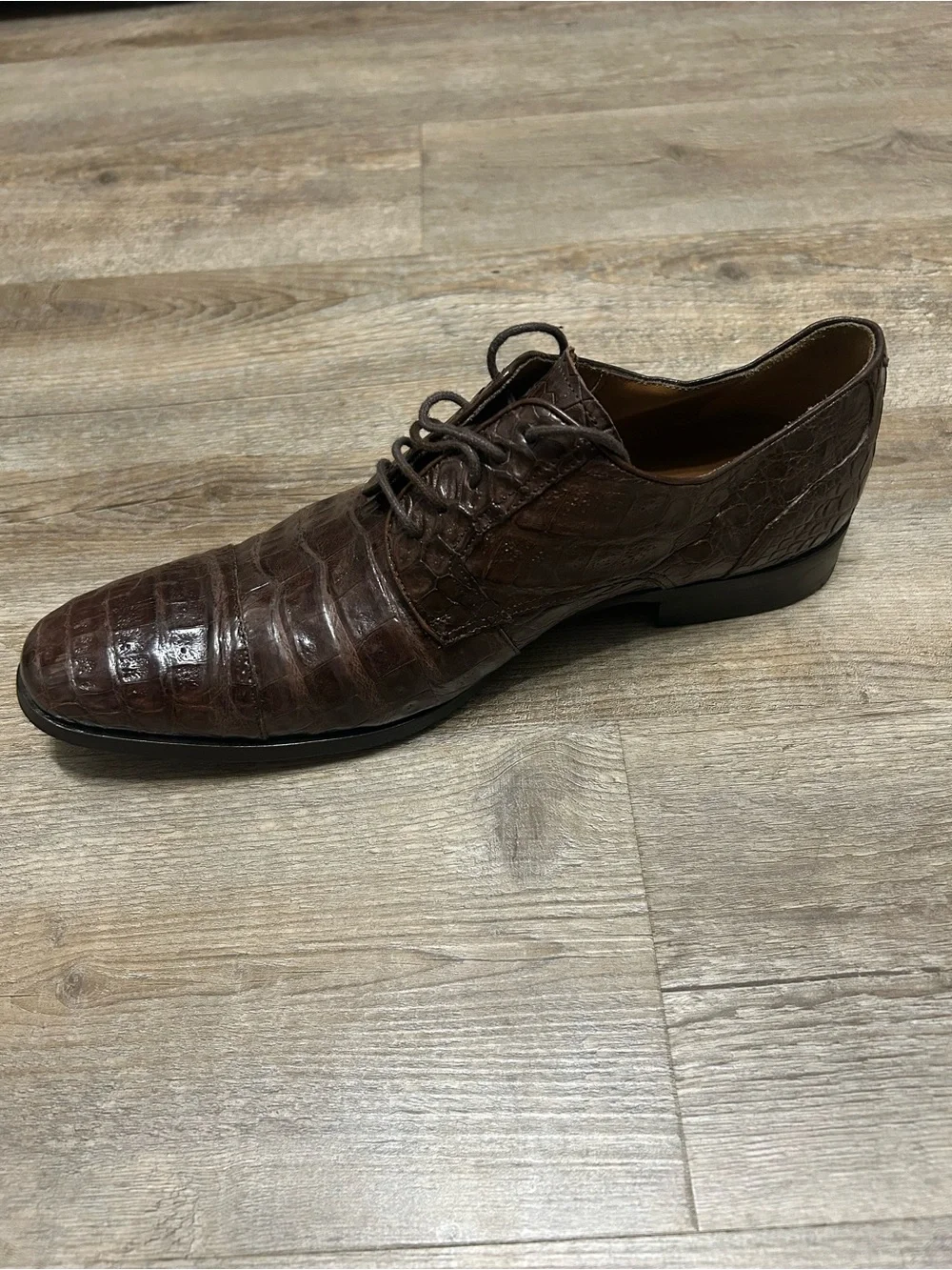 Emling Chasseur Men's Size 41.5 US 8 Crocodile Skin Brown Leather Derby Shoes
